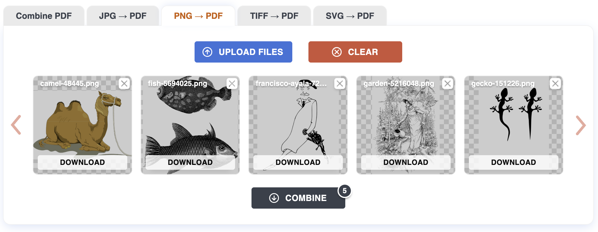 Finished files with download buttons